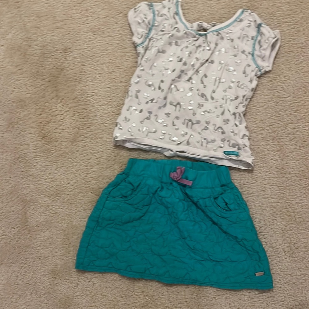 American girl set, both size 10 teal skirt and white cat shirt